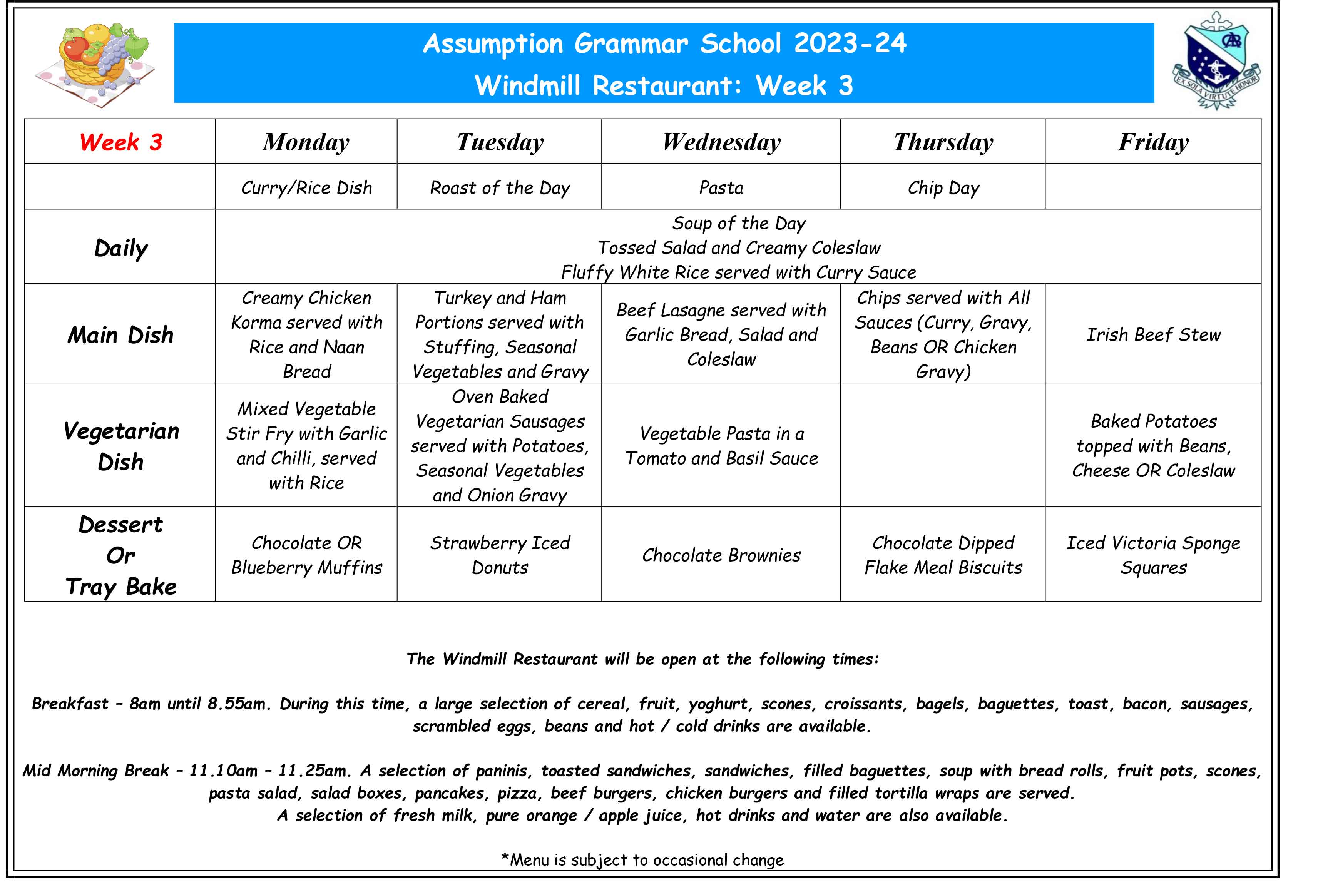 Canteen Menu September 2023 24 Week 3