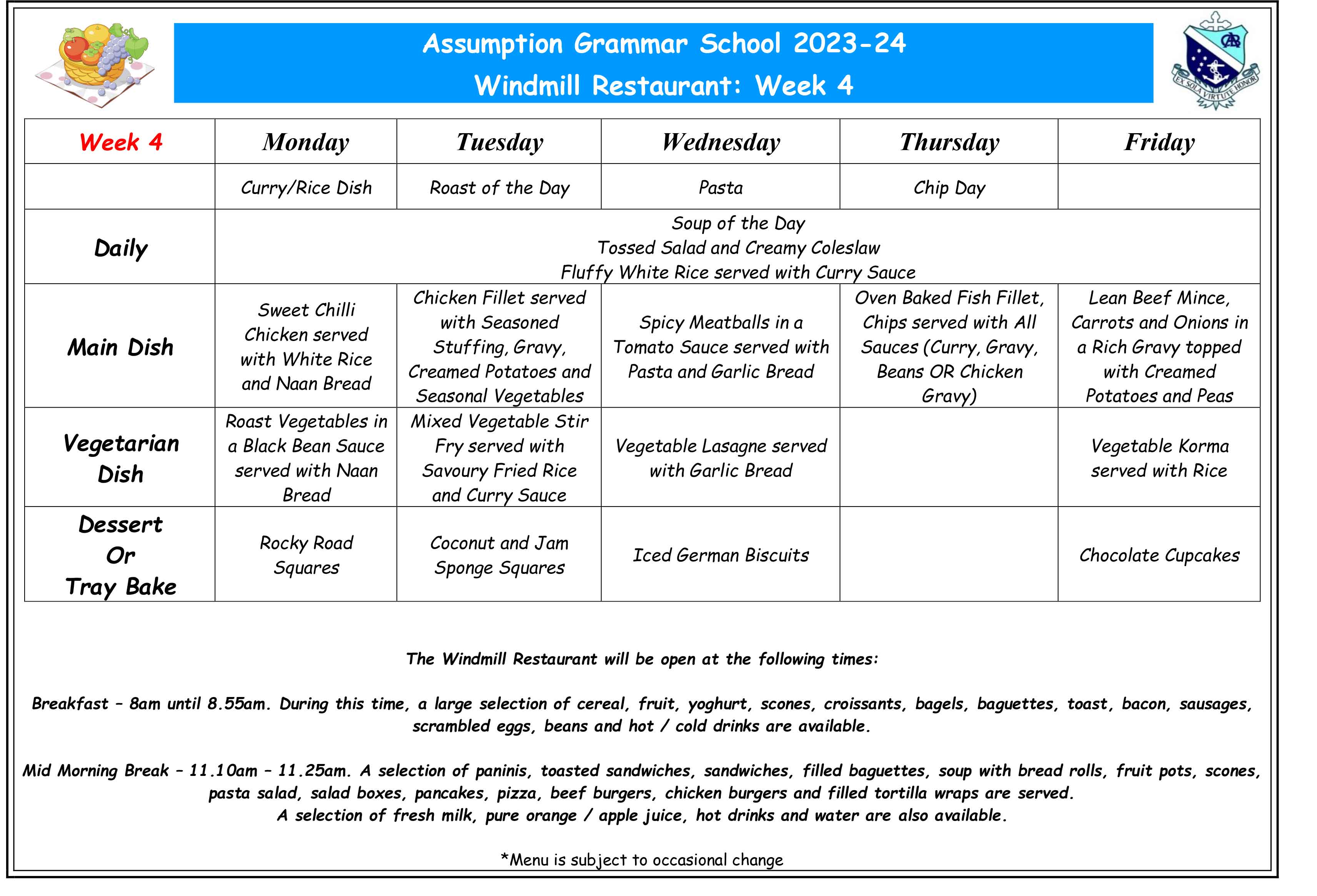 Canteen Menu September 2023 24 Week 4