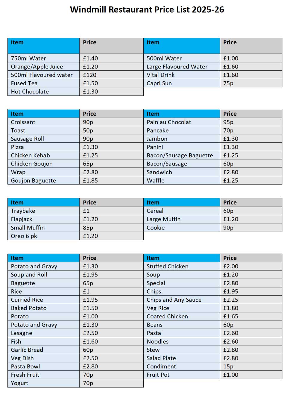 Windmill menu